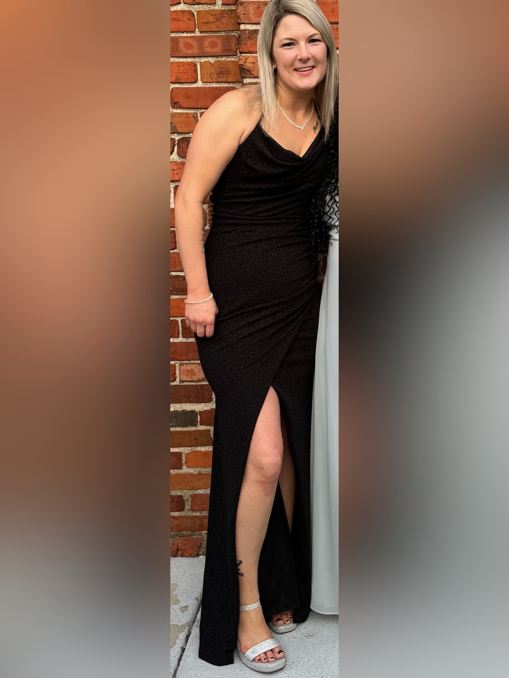Windsor Black Sparkly Long Gown with Slit